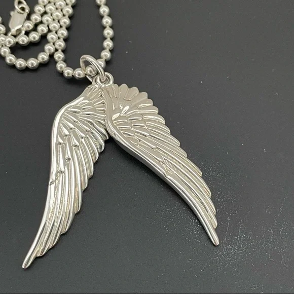 ✨𝙷𝚘𝚜𝚝 𝙿𝚒𝚌𝚔✨ GARRARD Silver Wing Double Pendants Necklace - Picture 3 of 12